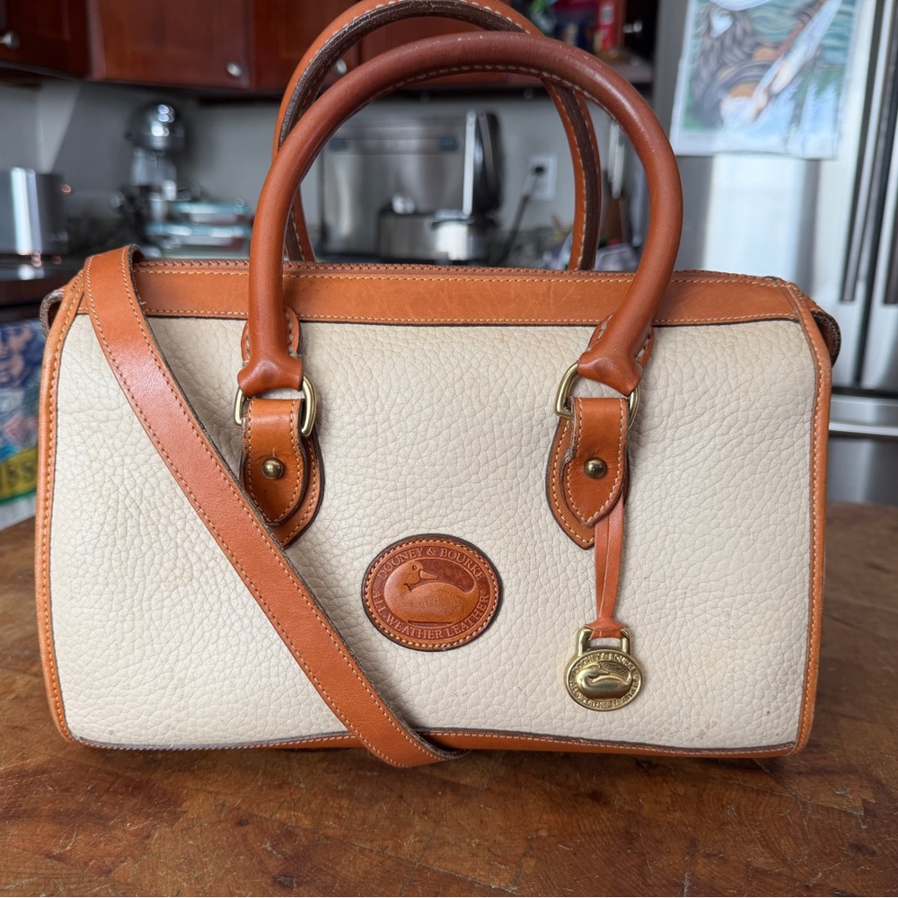 Dooney & Bourke Cream and Brown Leather Satchel